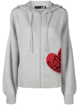 Love Moschino logo intarsia hooded cardigan - Grey