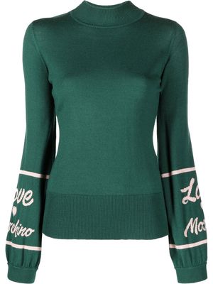 Love Moschino logo intarsia mock-neck jumper - Green