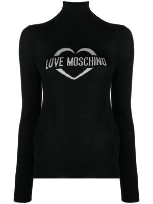 Love Moschino logo-knit roll-neck jumper - Black