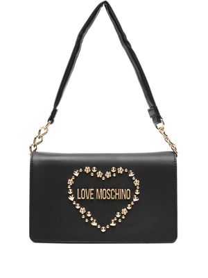 Love Moschino logo-lettering foldover top shoulder bag - Black