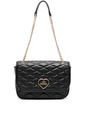 Love Moschino logo-lettering matelassé shoulder bag - Black