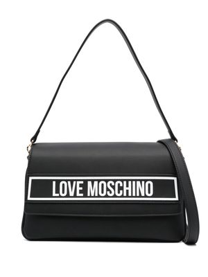 Love Moschino logo-patch faux-leather shoulder bag - Black