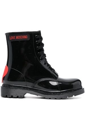Love Moschino logo-patch lace-up boots - Black