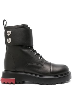 Love Moschino logo-plaque ankle-length leather boots - Black