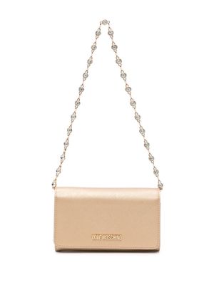 Love Moschino logo-plaque crystal-embellished shoulder bag - Gold