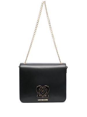 Love Moschino logo-plaque leather shoulder bag - Black