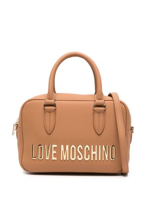 Love Moschino logo-plaque leather tote bag - Neutrals