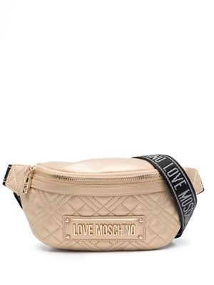 Love Moschino logo-plaque quilted belt bag - Gold