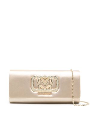 Love Moschino logo-plaque satin clutch bag - Gold
