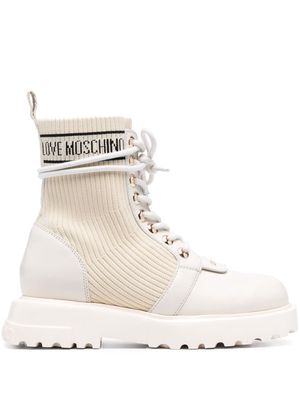 Love Moschino logo-print 40mm faux-leather sock boots - Neutrals