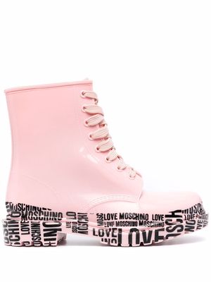 Love Moschino logo-print lace-up leather boots - Pink
