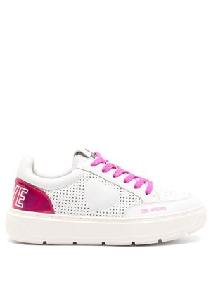 Love Moschino logo-print panelled leather sneakers - White