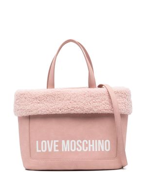Love Moschino logo-print shearling-trim tote bag - Pink