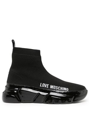 Love Moschino logo-print sock boots - Black