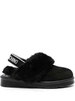 Love Moschino logo-print suede slippers - Black