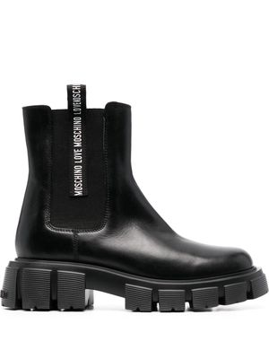 Love Moschino logo-tape leather boots - Black