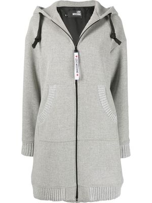 Love Moschino logo zip-pull knitted mid-length coat - Grey