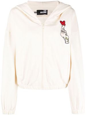 Love Moschino love-patch zip-up hoodie - Neutrals