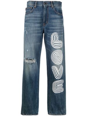 Love Moschino Love-print wide-leg jeans - Blue