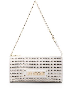 Love Moschino metallic-thread raffia shoulder bag - White