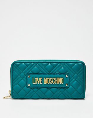 Love Moschino quilted zip around wallet in green