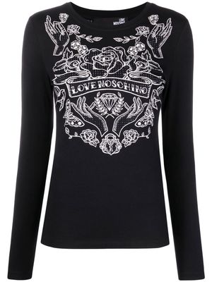 Love Moschino rhinestone-embellished logo print T-shirt - Black