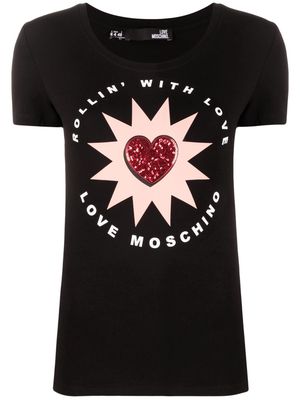 Love Moschino sequin-detail logo-print T-shirt - Black