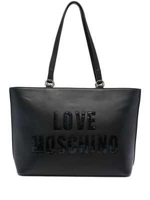 Love Moschino sequin-logo detail tote bag - Black