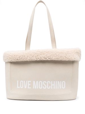 Love Moschino shearling logo-lettering tote bag - Neutrals
