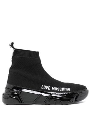 Love Moschino side logo-print sock sneakers - Black