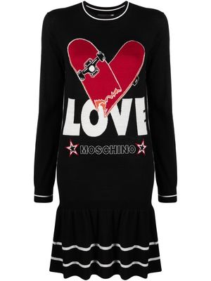 Love Moschino skate board heart pleated dress - Black