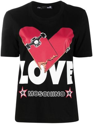 Love Moschino skate board heart print T-shirt - Black