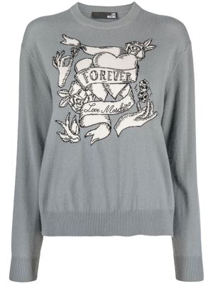 Love Moschino slogan-print knitted jumper - Grey