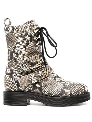 Love Moschino snakeskin-effect combat boots - Brown