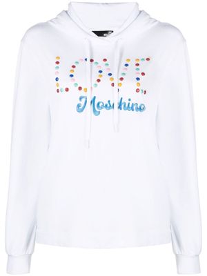 Love Moschino stud-detail logo hoodie - White