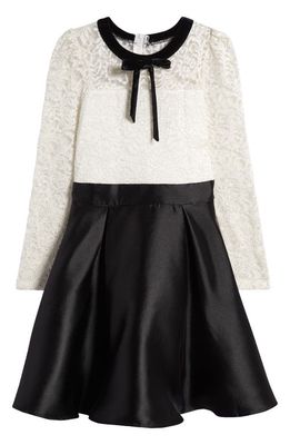 LOVE, NICKIE LEW Kids' Long Sleeve Mixed Media Party Dress in Ivory Black 