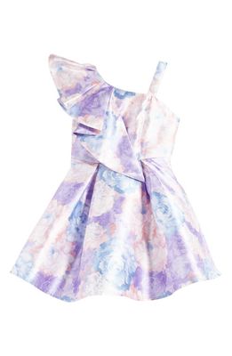 LOVE, NICKIE LEW Kids' Ruffle One-Shoulder Mikado Party Dress in Lilac/Multi 