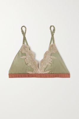 Love Stories - Beau Lace-trimmed Silk-blend Satin Soft-cup Triangle Bra - Green