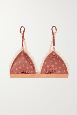 Love Stories - Filippa Lace-trimmed Polka-dot Recycled Satin Soft-cup Triangle Bra - Pink
