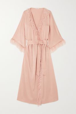 Love Stories - Laura Feather-trimmed Charmeuse Robe - Pink