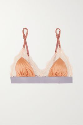 Love Stories - Love Lace Lace-trimmed Satin Soft-cup Triangle Bra - Pink