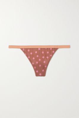 Love Stories - Roomservice Polka-dot Satin And Lace Thong - Pink