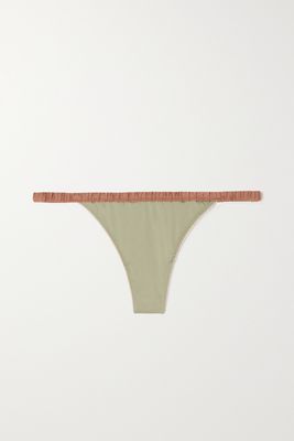 Love Stories - Roomservice Satin And Lace Thong - Green