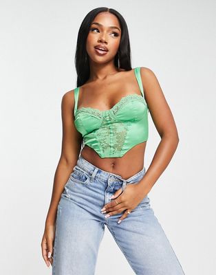Love Triangle corset top with lace trim in green