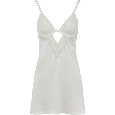 Love, Vera Cutout Lace Trim Satin Babydoll Chemise in Ivory 