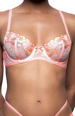 Love, Vera Floral Embrodiered Underwire Demi Bra in Coral 