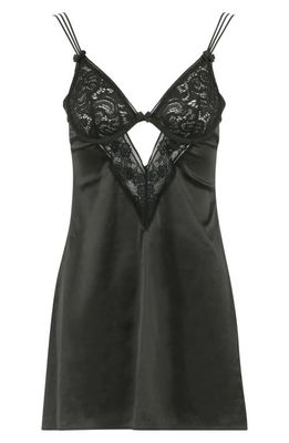 Love, Vera Satin Lace Babydoll Chemise in Black 