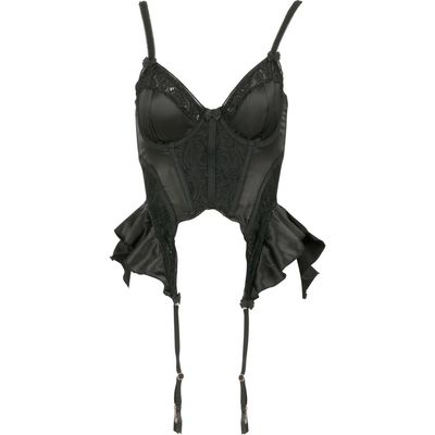 Love, Vera Satin Lace Bustier with Garter Straps in Black 