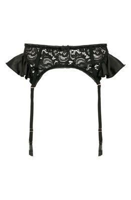 Love, Vera Satin Lace Garter Belt in Black 