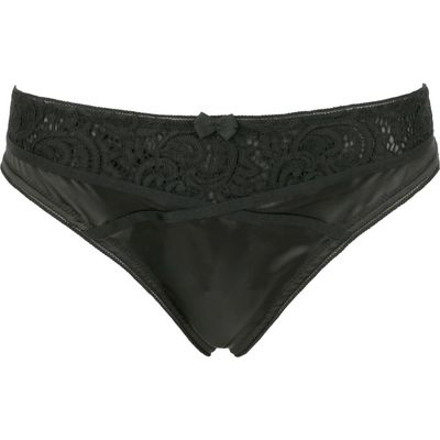 Love, Vera Satin Lace Thong in Black 